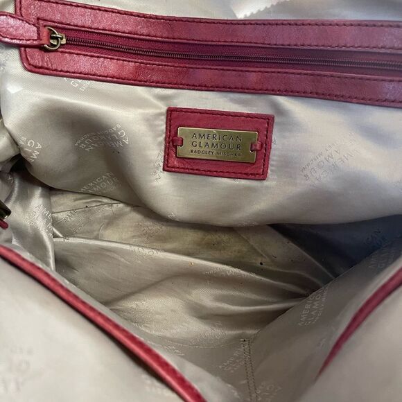 Badgley Mischka American Glamour soft leather  distressed red shoulder bag . - Picture 9 of 12